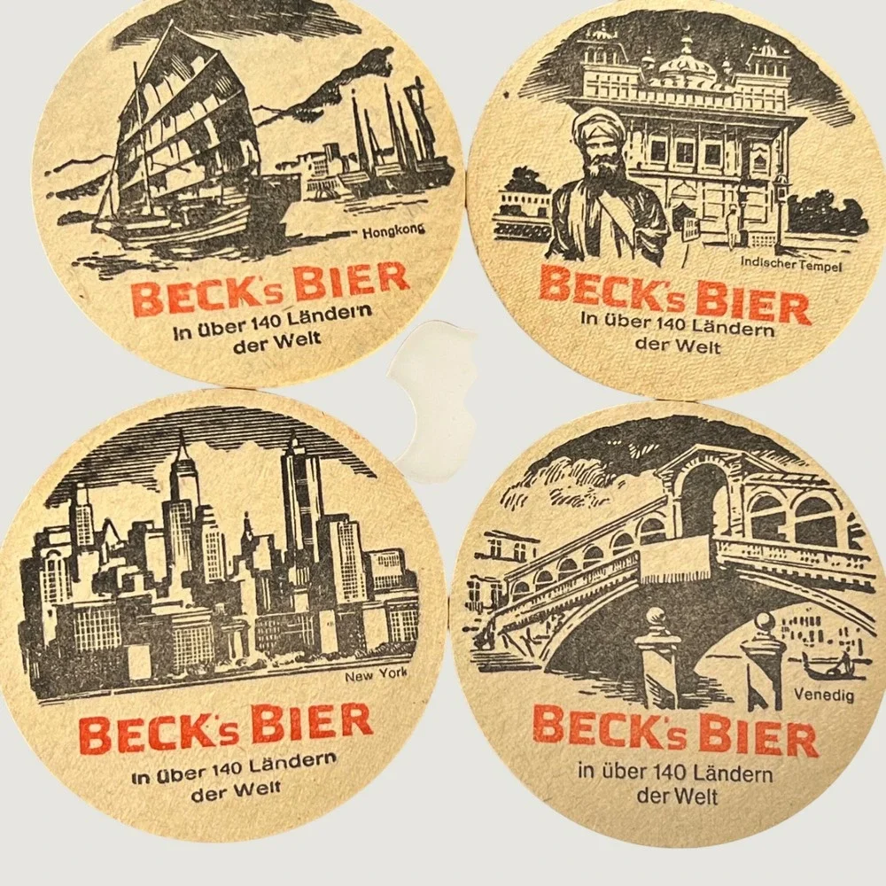 Beck's Bier Vintage Beer Coasters Set of 4 Tan World‎ Landmarks German Barware